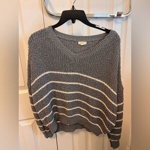 Debut Gray and Cream V-Neck Sweater